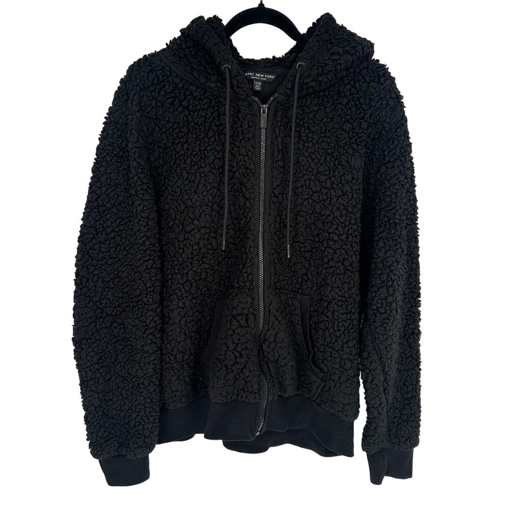 Marc New York Teddy Jacket Womens XL Black Faux Sherpa Zip Up Hoodie Comfy Coat